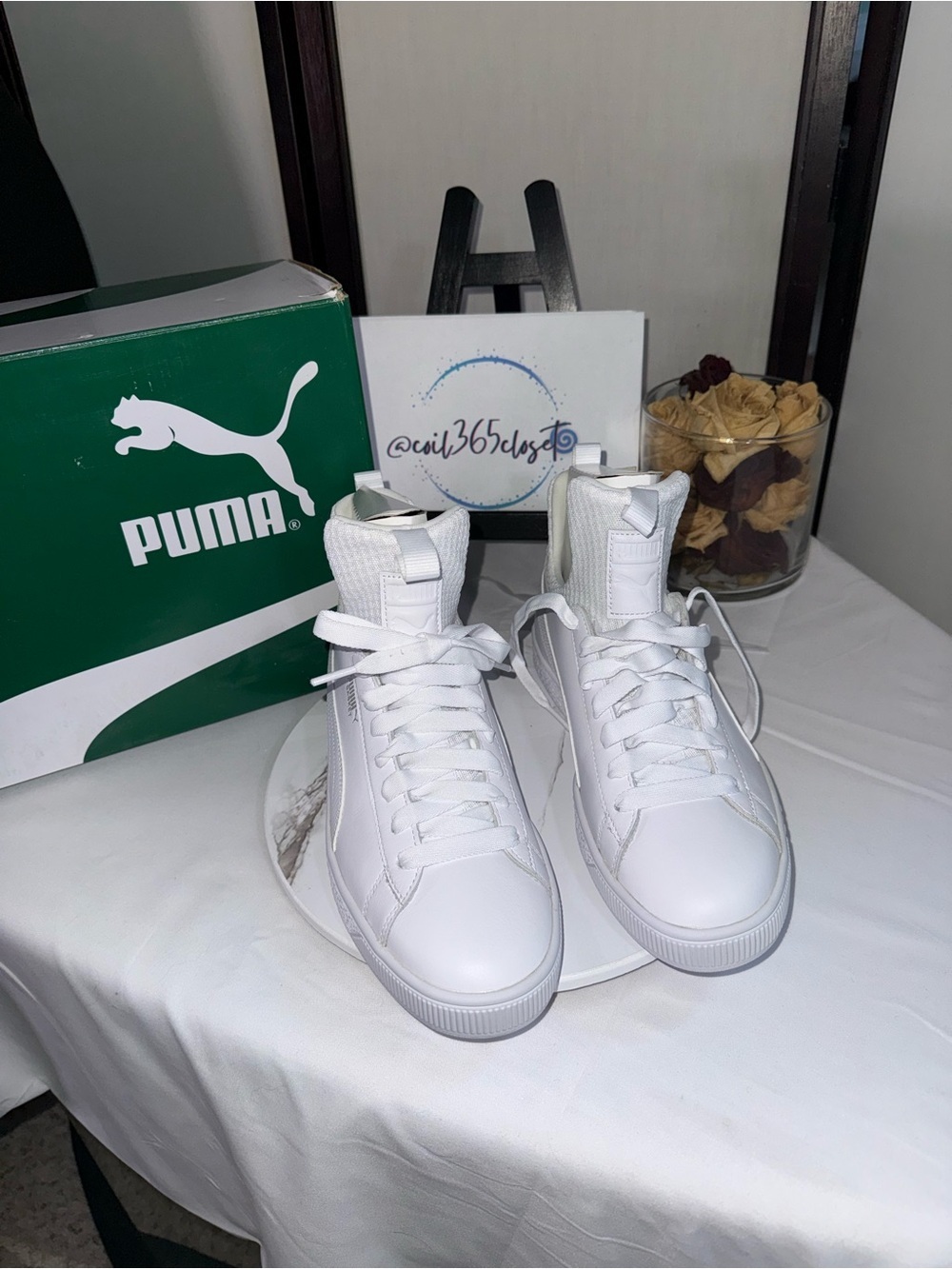 Puma White High-Top Leather Sneakers Basket Fierce EP Jr